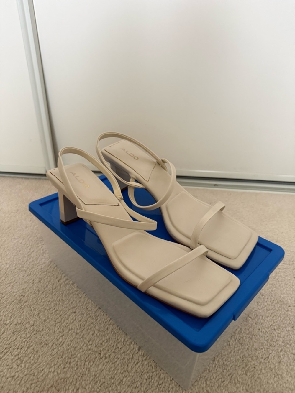 ALDO Beige Strappy Square-Toe Slingback Heels